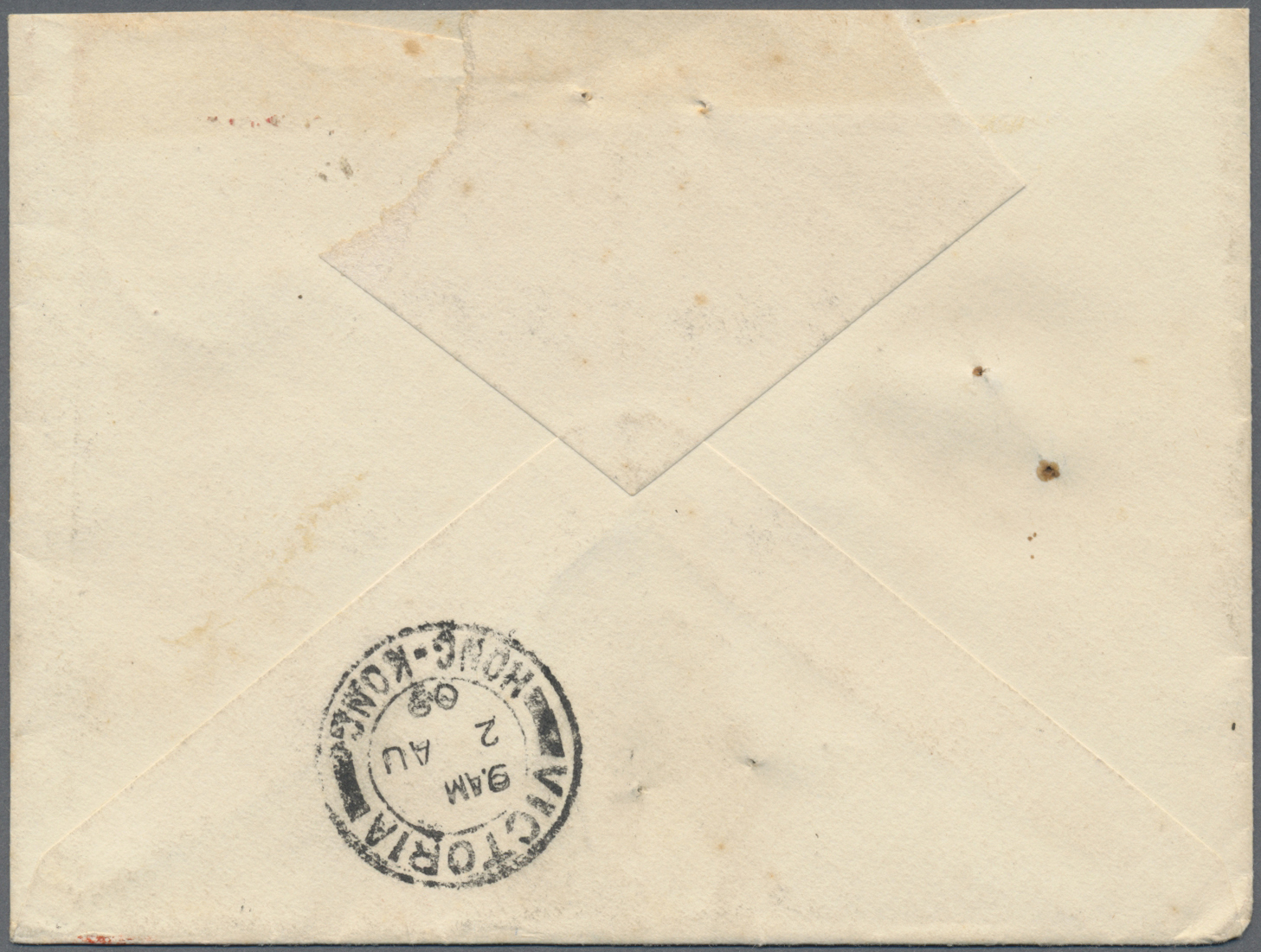 Br Hongkong - Treaty Ports: 1909. Envelope (flaw At Top) Addressed To The 'Royal Navy Hospital, Hong Kong' Bearing SG 93 - Other & Unclassified