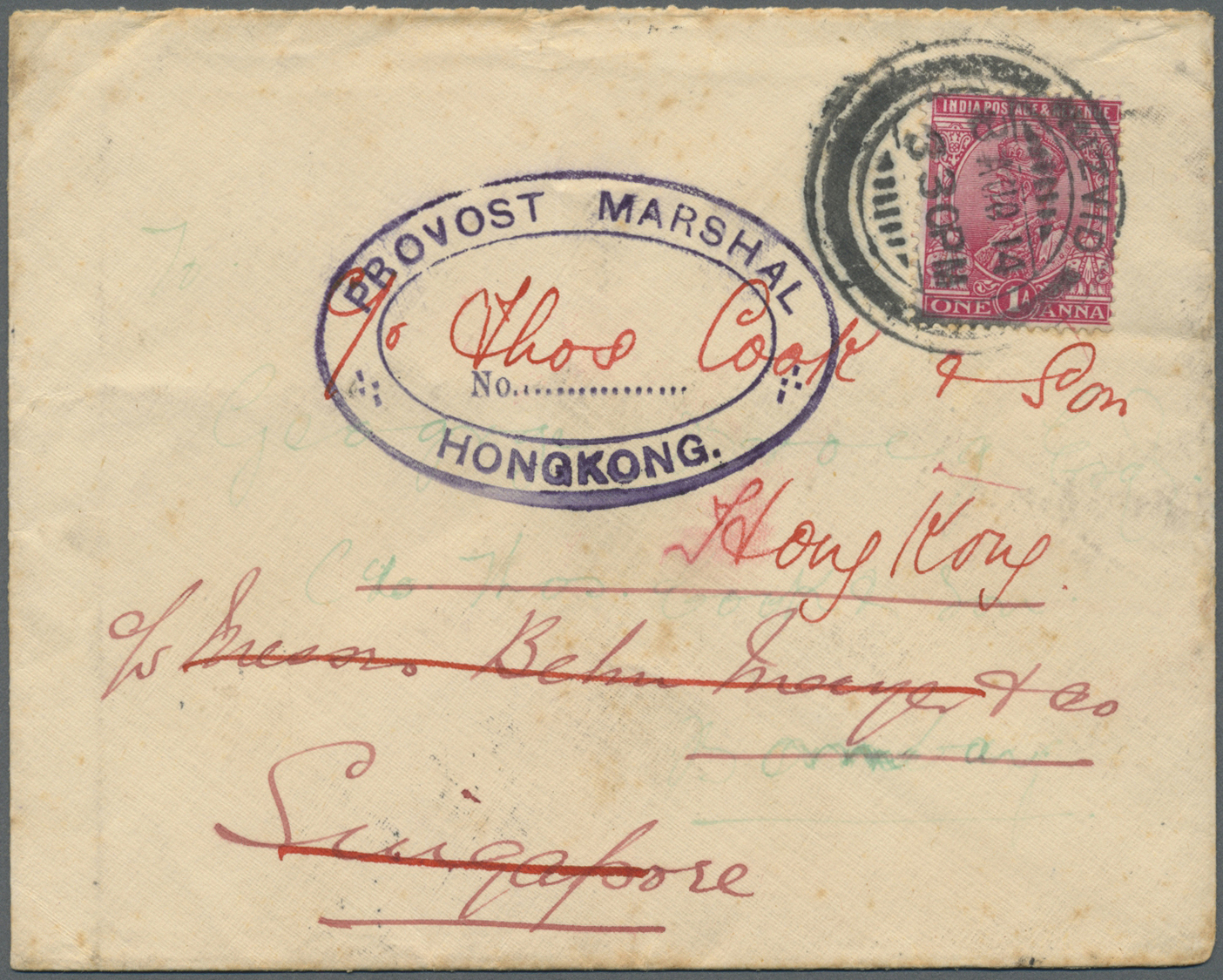 Br Hongkong - Besonderheiten: 1914, "PROVOST MARSHAL HONG KONG", Early Example Of Censormark On Incoming Mail From India - Other & Unclassified