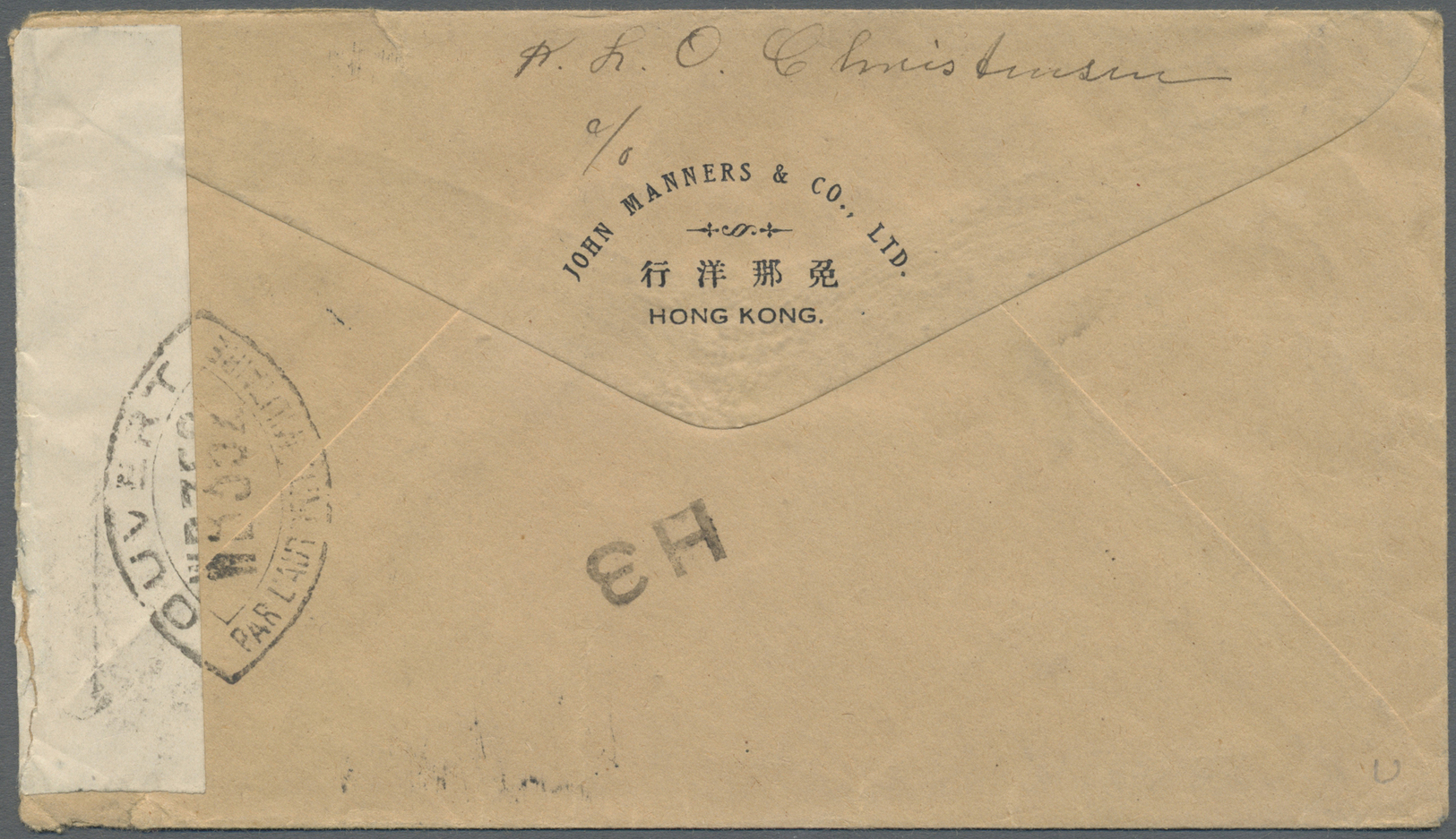 Br Hongkong - Besonderheiten: 1938, KGVI 20 C. Tied "VICTORIA HONG KONG 30 DE 39" To Cover To Denmark, French Censortape - Other & Unclassified