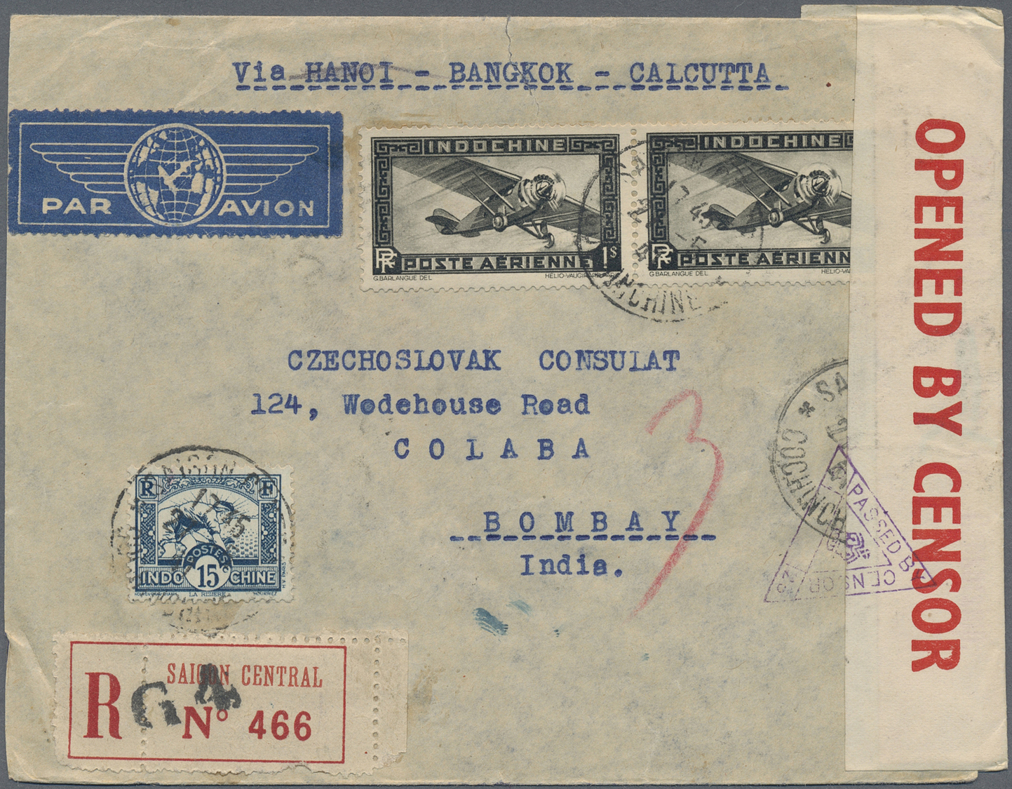 Br Hongkong - Besonderheiten: 1941. Registered Air Mail Envelope Addressed To Lndia Bearing French Indo-China SG 184, 15 - Other & Unclassified