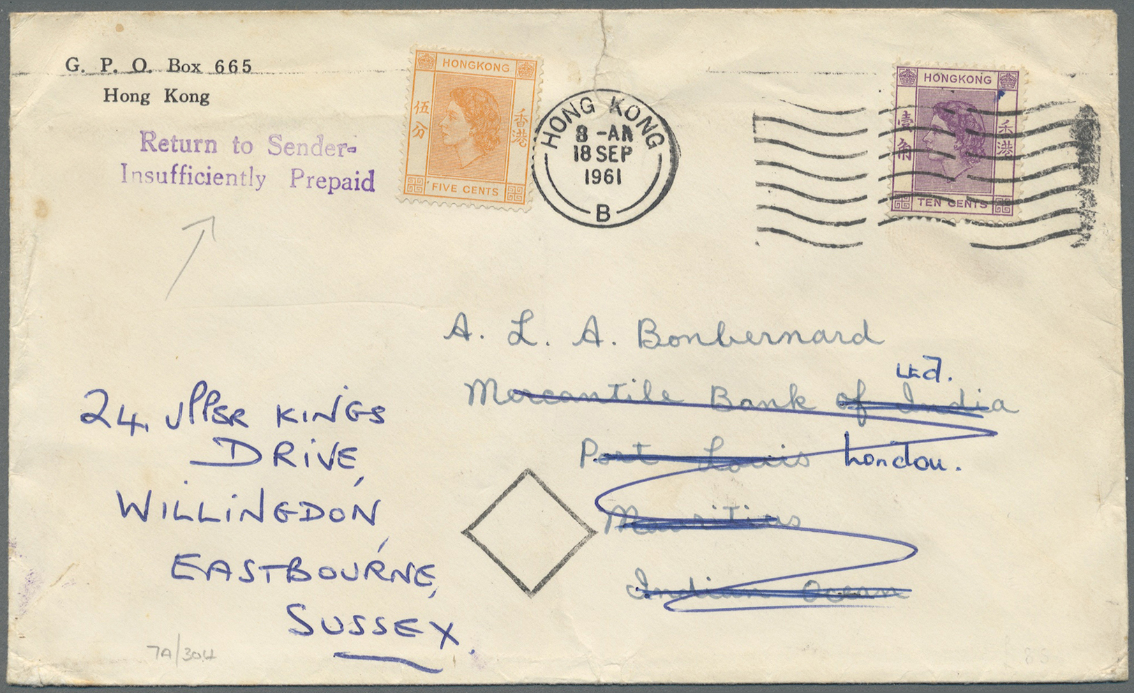 Br Hongkong - Besonderheiten: 1950/1972, underpaid taxed covers (6) inc. triangular boxed "T" (3), two-line "Return to S