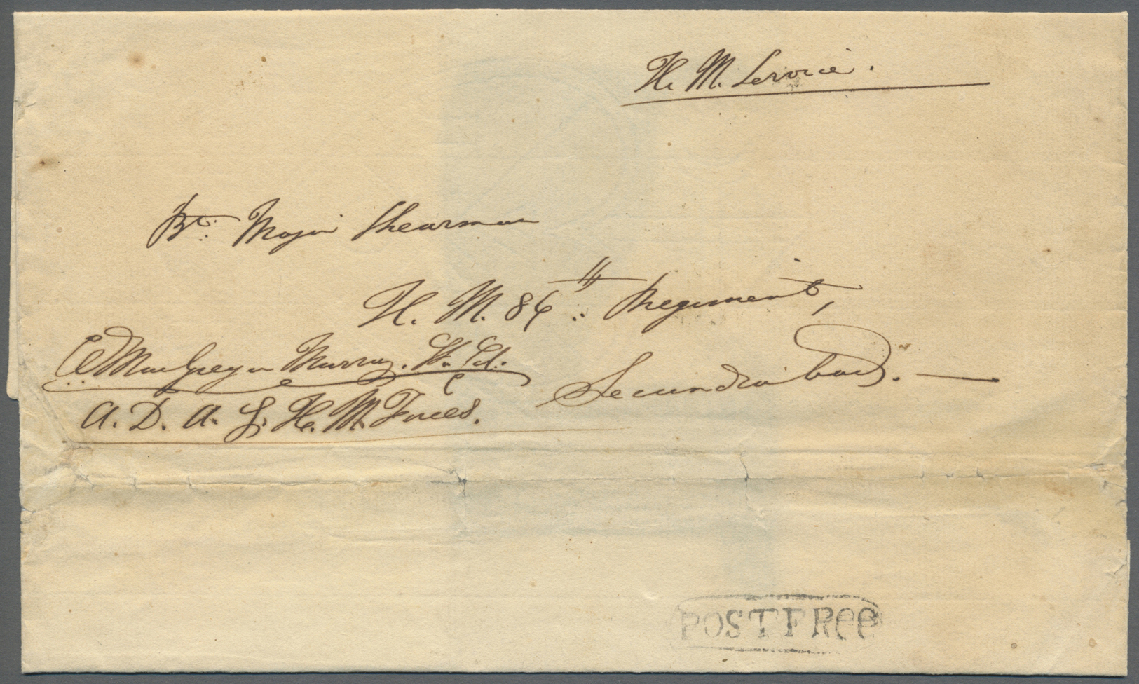 Br Indien - Vorphilatelie: 1802-14: "POST FREE" Madras Framed H/s In Black (Giles 6) On Back Of H.M. Service Cover To Ma - ...-1852 Préphilatélie