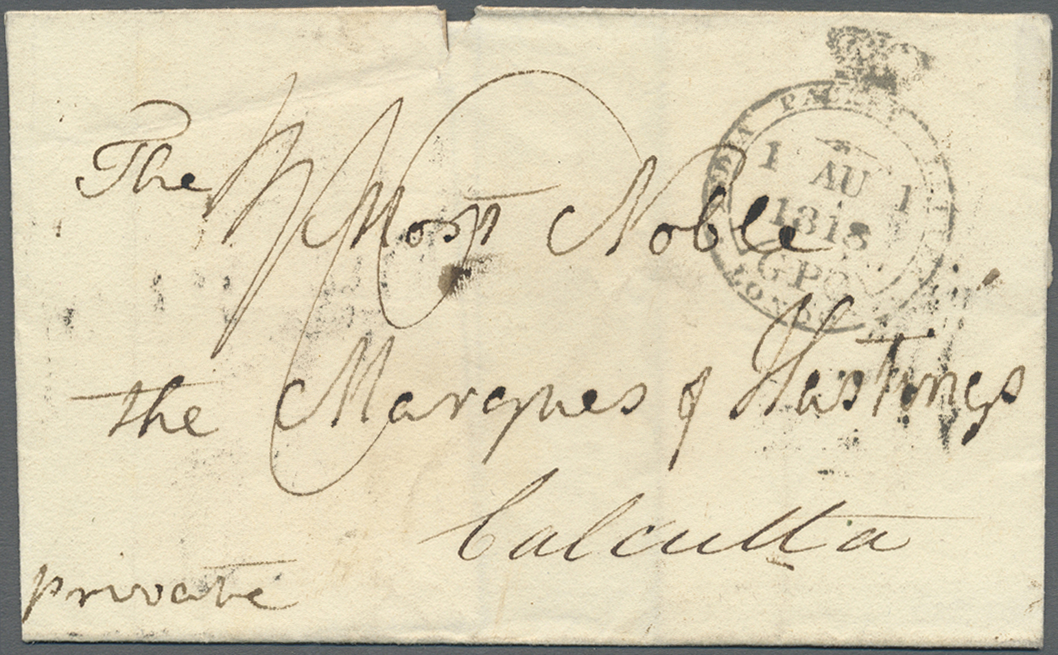 Br Indien - Vorphilatelie: 1818 (24 July) KING'S POST: Folded Cover, Manuscript Endorsement 'private', Addressed To "The - ...-1852 Prephilately