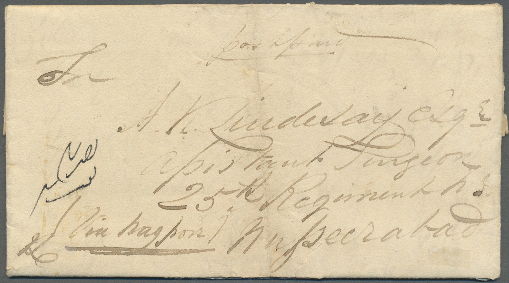 Br Indien - Vorphilatelie: 1823 (27 Feb) WALLAJAHBAUD: Entire Letter From Wallajahbaud Via Madras And Nagpur To Nuseerab - ...-1852 Prephilately