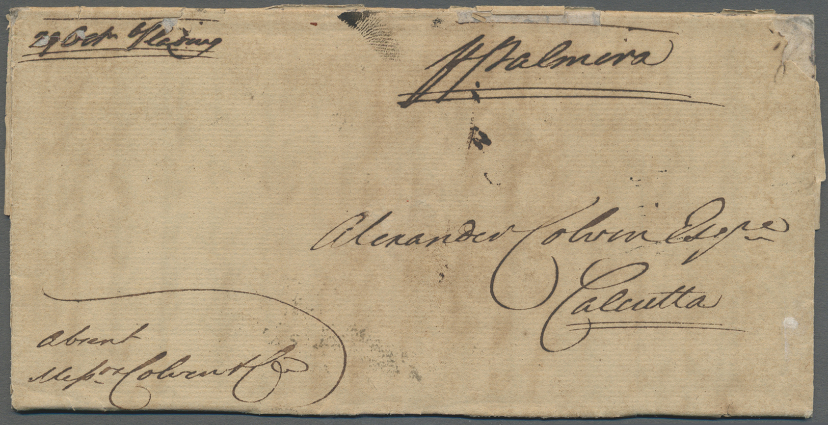 Br Indien - Vorphilatelie: 1824 (29 Oct) KEDGEREE: Entire Letter Written On Board A Private Ship "Palmira" Addressed To - ...-1852 Prephilately