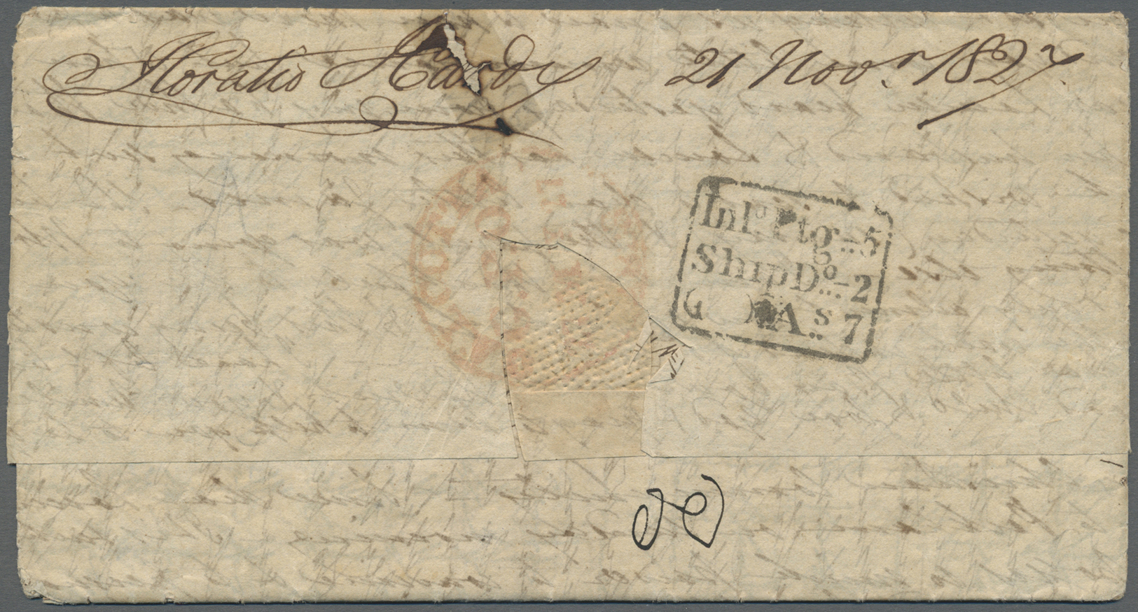 Br Indien - Vorphilatelie: 1827 Forwarding Agent HORATIO HARDY: Letter From Norwood, England (19 Nov.) Via London (21 No - ...-1852 Préphilatélie