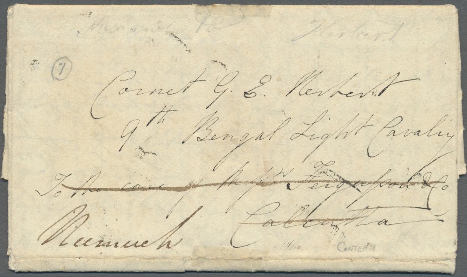 Br Indien - Vorphilatelie: 1829 (7th Dec.): Cross-written Letter Addressed To A Cornet Serving In 9th Bengal Light Caval - ...-1852 Prephilately