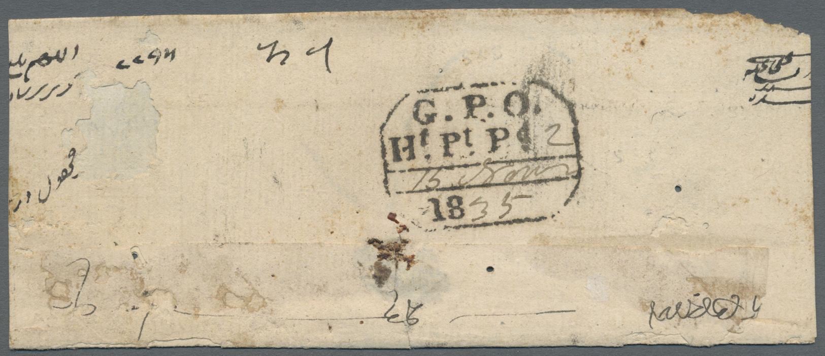 Br Indien - Vorphilatelie: 1835 (15 Nov): Calcutta 'Half Postage Paid' Datestamp "G.P.O./Hf.Pt.Pd. (2)/(15 Nov)/18(35)" - ...-1852 Prephilately