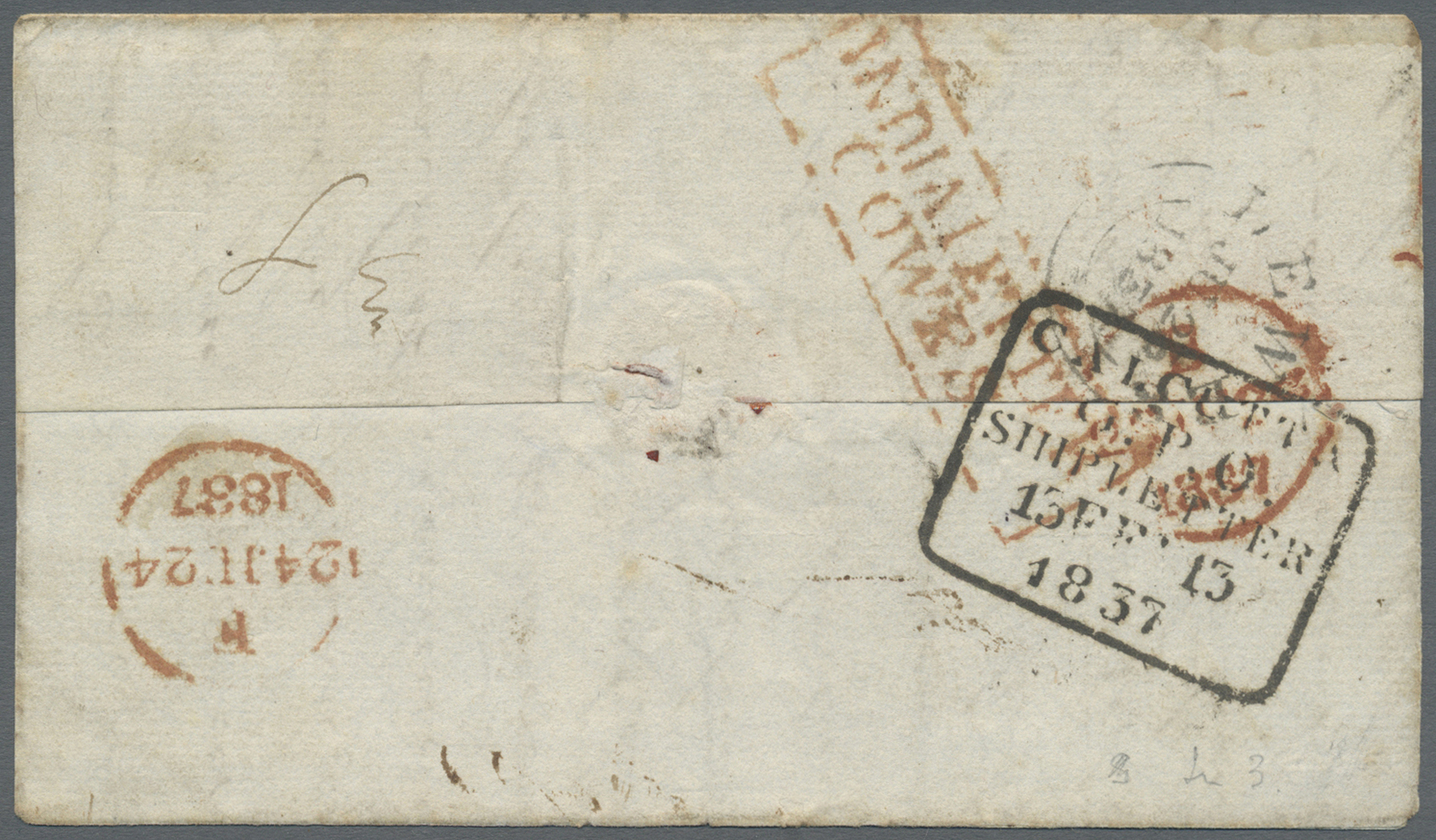 Br Indien - Vorphilatelie: 1837 (13.Feb.), Brief Aus Calcutta (Innenteile Entfernt), Leichte Spuren/Flecken, Ra5 "SHIP L - ...-1852 Prephilately