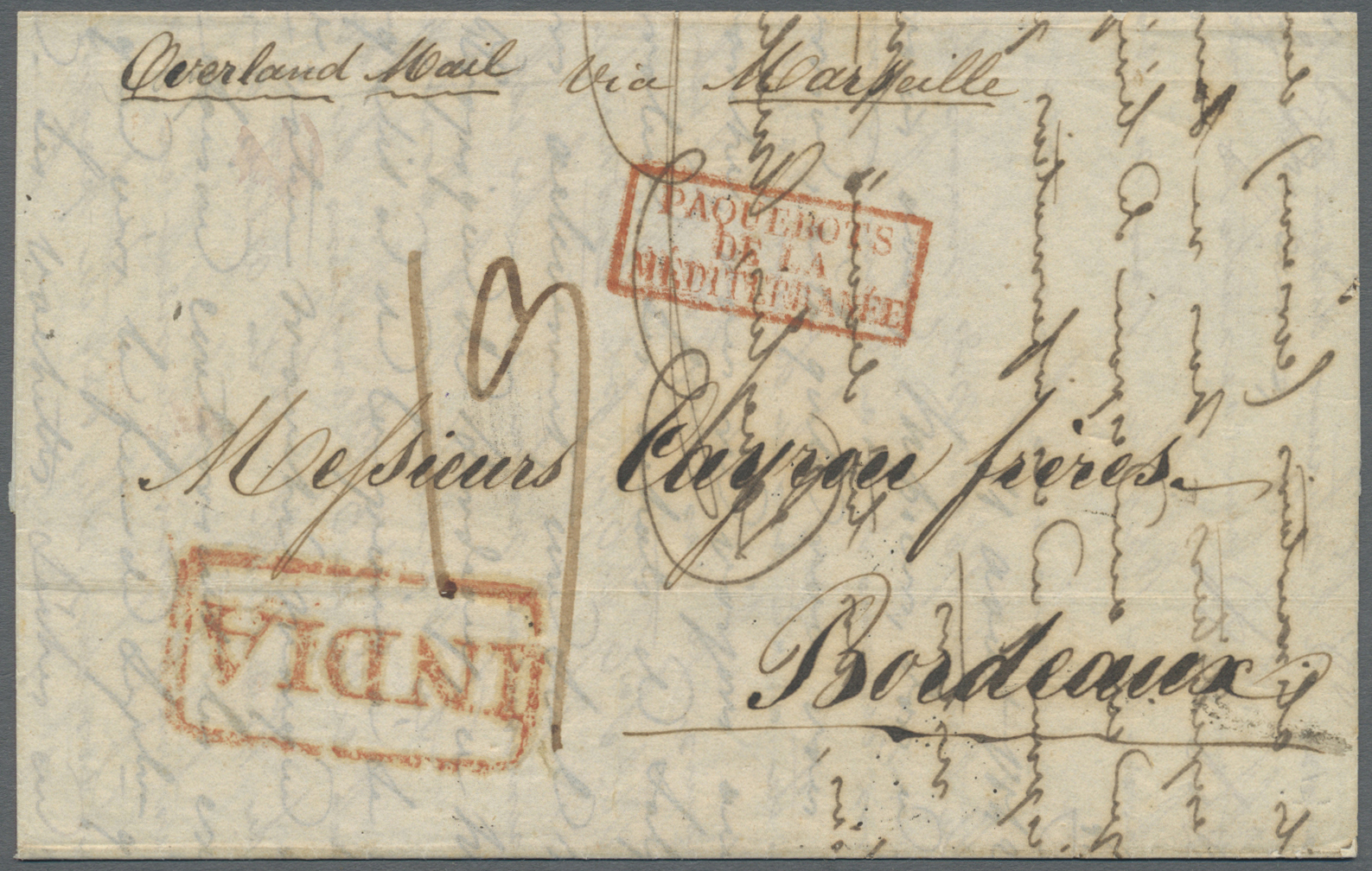 Br Indien - Vorphilatelie: 1842 (2 July): Letter From Calcutta Per 'Overland Mail Via Marseilles' (endorsed In M/s) To B - ...-1852 Prephilately