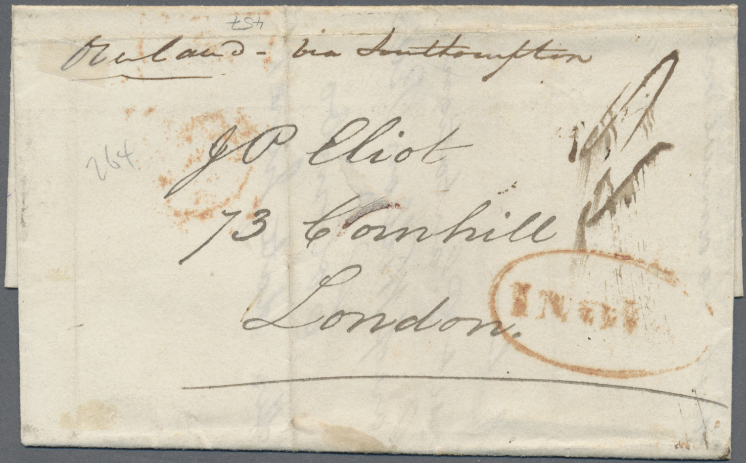 Br Indien - Vorphilatelie: 1844 Forwarded Mail: Folded Letter To London Per "Overland - Via Southampton" (endorsed In M/ - ...-1852 Prephilately