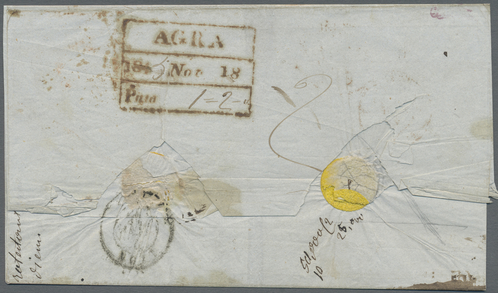 Br Indien - Vorphilatelie: 1845 Folded Cover From Agra To Lyon, France 'Via Suez And Marseilles' (endorsed In M/s), With - ...-1852 Préphilatélie