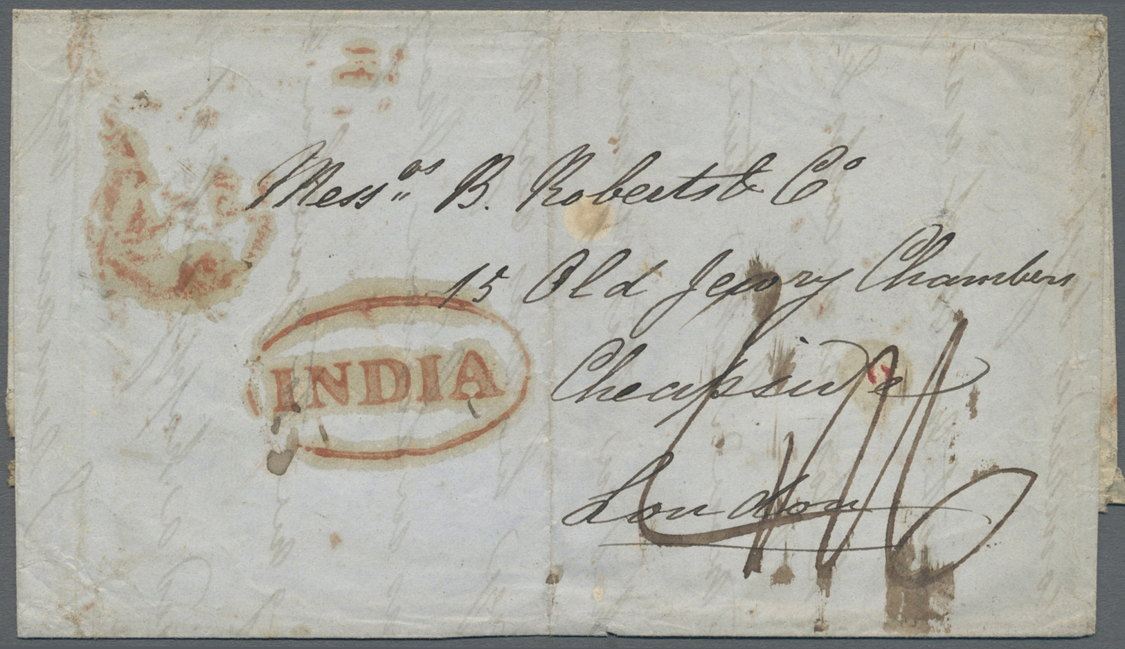 Br Indien - Vorphilatelie: 1851 Letter From Meerut To London Via Bombay Bearing The Scarce Framed "MEERUT/Overland/(1-8) - ...-1852 Prefilatelia