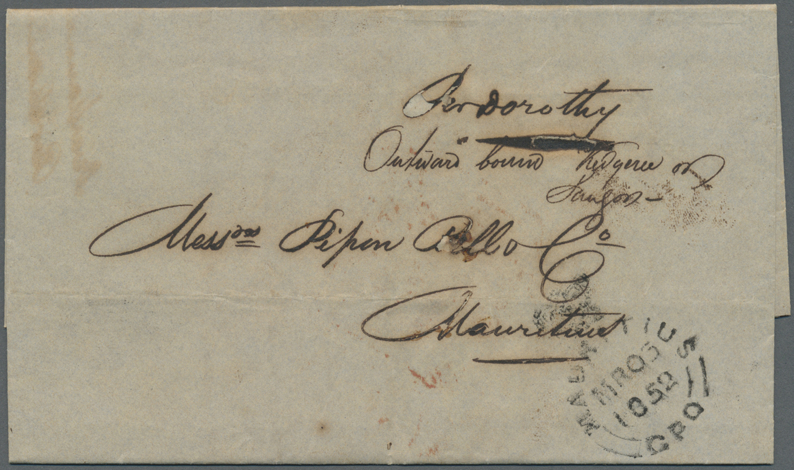 Br Indien - Vorphilatelie: 1852-53 Three Stampless Letters From Calcutta To Mauritius Bearing Red Calcutta Shipletter Da - ...-1852 Prephilately