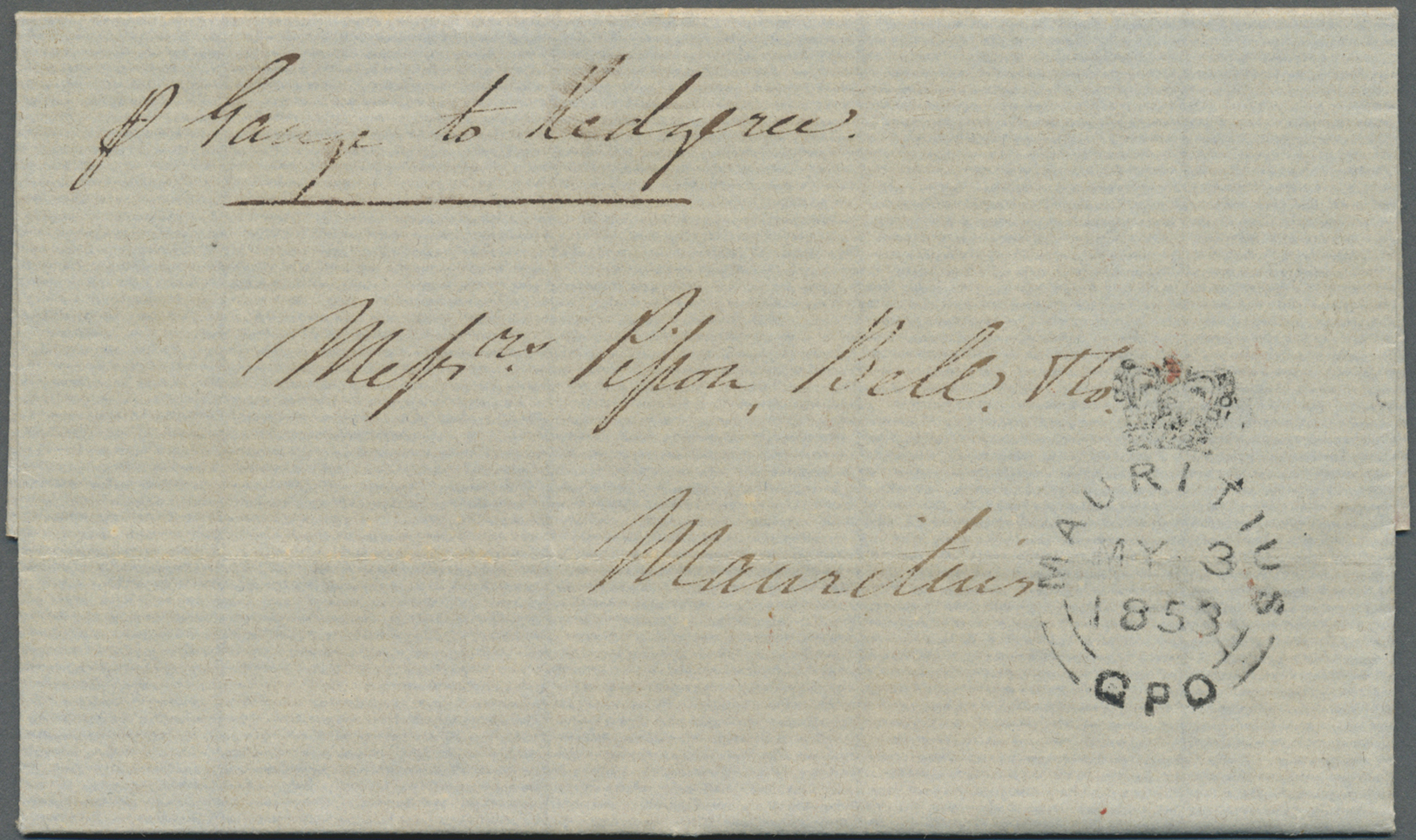 Br Indien - Vorphilatelie: 1852-53 Three Stampless Letters From Calcutta To Mauritius Bearing Red Calcutta Shipletter Da - ...-1852 Préphilatélie