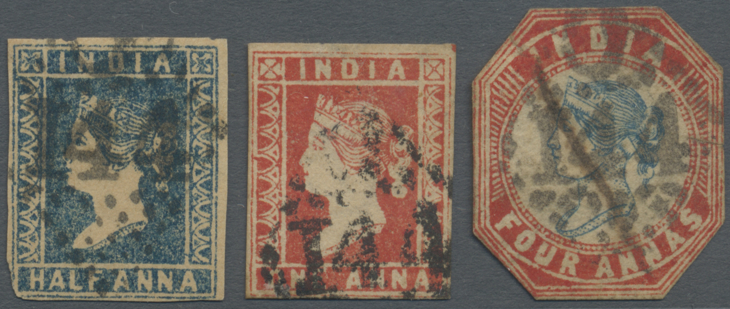 O Indien: 1855 Numeral Handstamp "C/144" Of Tanjore With REVERSED "C" Each On Lithographed ½a. Blue (Die II), 1a. Red (D - Other & Unclassified