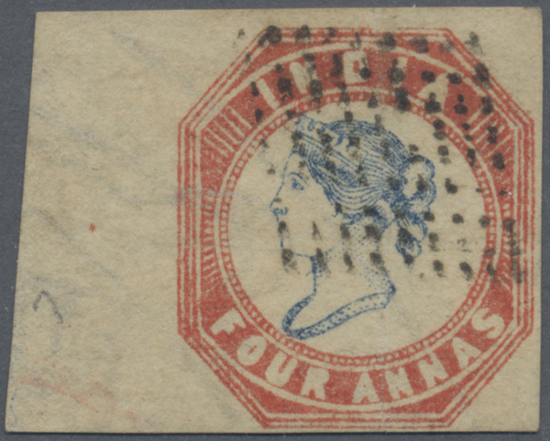 O Indien: 1854 Lithographed 4a. Blue & Pale Red, 1st Printing, Sheet Pos. 4, Watermark Inverted, Used And Cancelled With - Autres & Non Classés