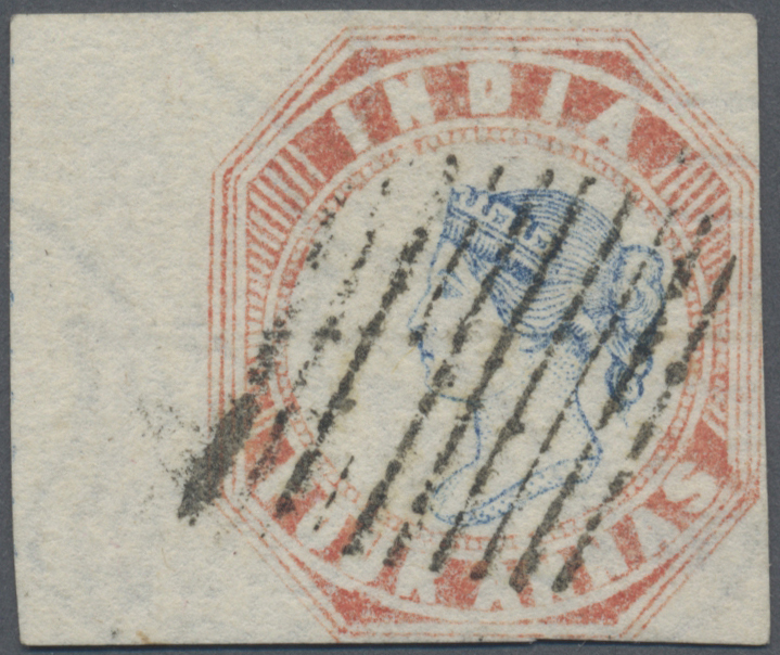 O Indien: 1854 Lithgraphed 4a. Blue & Pale Red, 1st Printing, Sheet Pos. 6, Wmk Inverted, Used And Cancelled By Diamond - Other & Unclassified