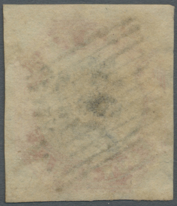 O Indien: 1854-55 Lithographed 4a. Blue & Red, 4th Printing, Used In Bombay And Cancelled With Black Numeral "1", Cut Sq - Autres & Non Classés