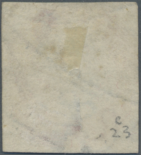 O Indien: 1854-55 Lithographed 4a. Blue & Red, 4th Printing, Sheet Pos. 23, Used And Cancelled By Diamond Of Bars, Cut S - Other & Unclassified