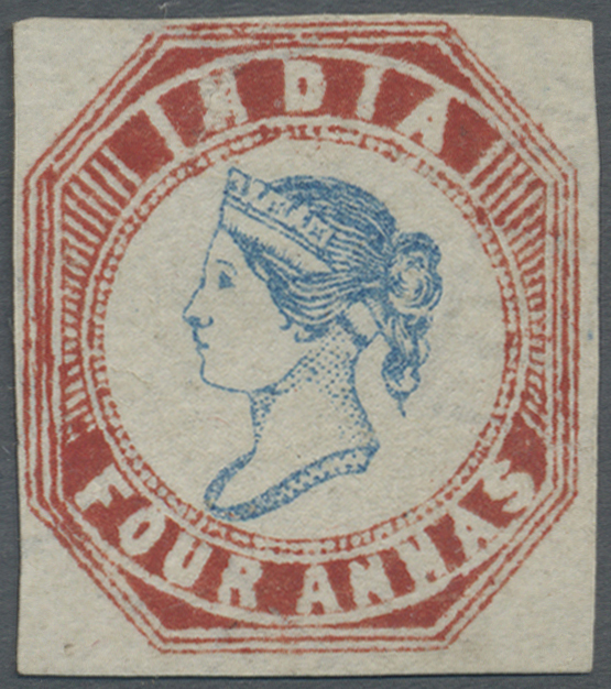 (*) Indien: 1854-55 Lithographed 4a. Blue & Rose-red, From 5th Printing, Wmk Coat-of-Arms Inverted & Reversed, Sheet Pos - Autres & Non Classés