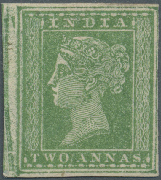 (*) Indien: 1854, Marginal 2a Green With COMPLETE OUTER FRAME-LINES And Part Of COLOURED SHEET MARGIN At Left, Unused Wi - Other & Unclassified