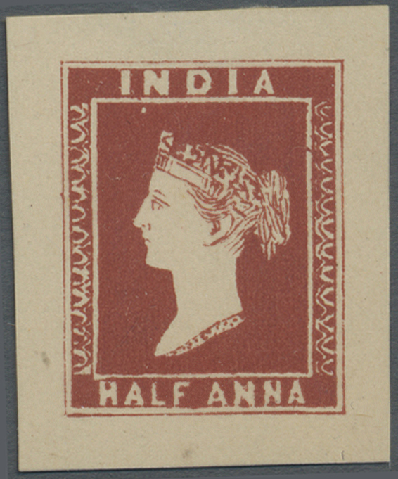 (*) Indien: 1854/1890: QV ½a. Proposed Capt. Thullier Design As 1890 Lithographed Imitation In Deep Reddish Brown On Yel - Other & Unclassified