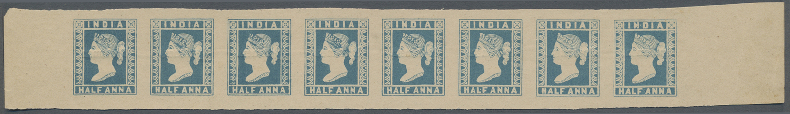 (*) Indien: 1854/1889 Lithographic Transfer Of The ½a. Essay With Crosses In Upper Corners, Printed In Pale Blue, Comple - Other & Unclassified