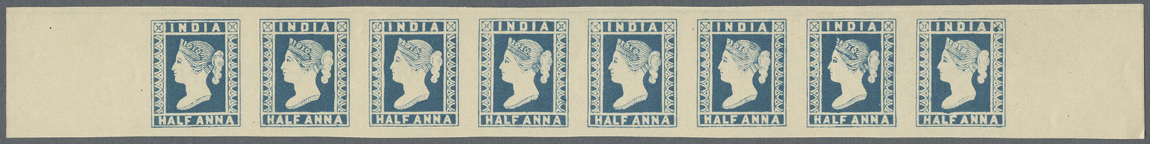 (*) Indien: 1854/1894 Lithographic Transfer Of The ½a. Essay With Crosses In Upper Corners, Printed In Blue, Complete Ro - Autres & Non Classés