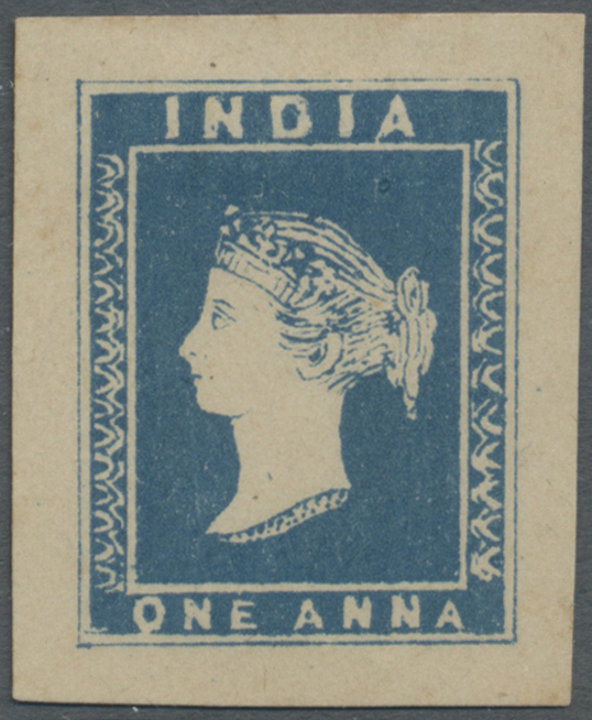 (*) Indien: 1854/1890 Lithographed Imitation Of Capt. Thullier's Essay 1a. Blue On Yellowish Paper, Even Wide Margins, F - Autres & Non Classés