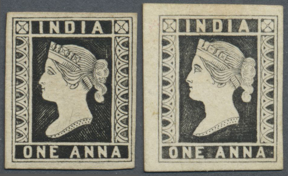 (*) Indien: 1854/1890 Two Impressions Of 1a. In Black On Yellowish Card, One Similar To Die II, The Other Similar To Die - Autres & Non Classés