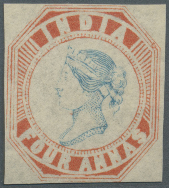 (*) Indien: (1854/55) Reprint Of 4a Blue & Red With Issued Head Of Die III, Probably Pos.11, Narrow Setting, On Un-water - Other & Unclassified