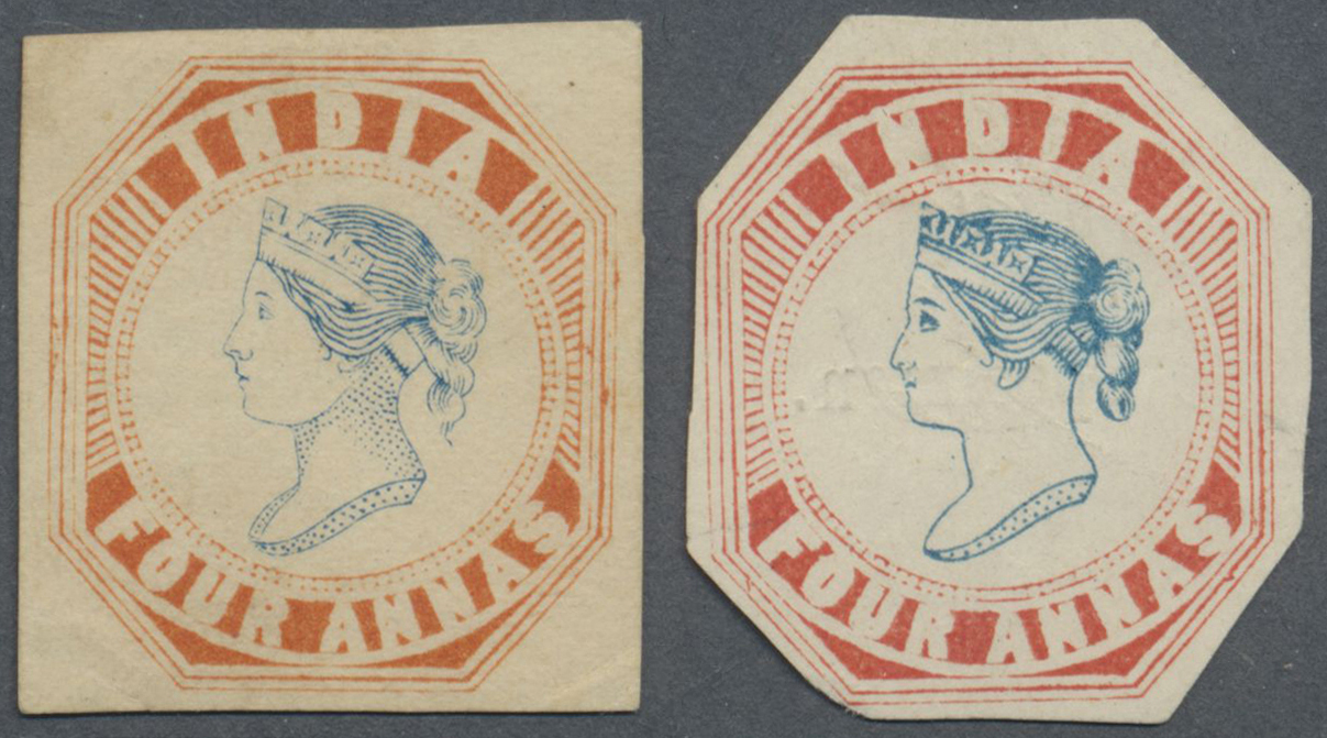 (*) Indien: 1854/1890's: Two Reprints Of The 4a. Both With "Specimen" On Back, One Reprint With Issued Head Showing Larg - Other & Unclassified