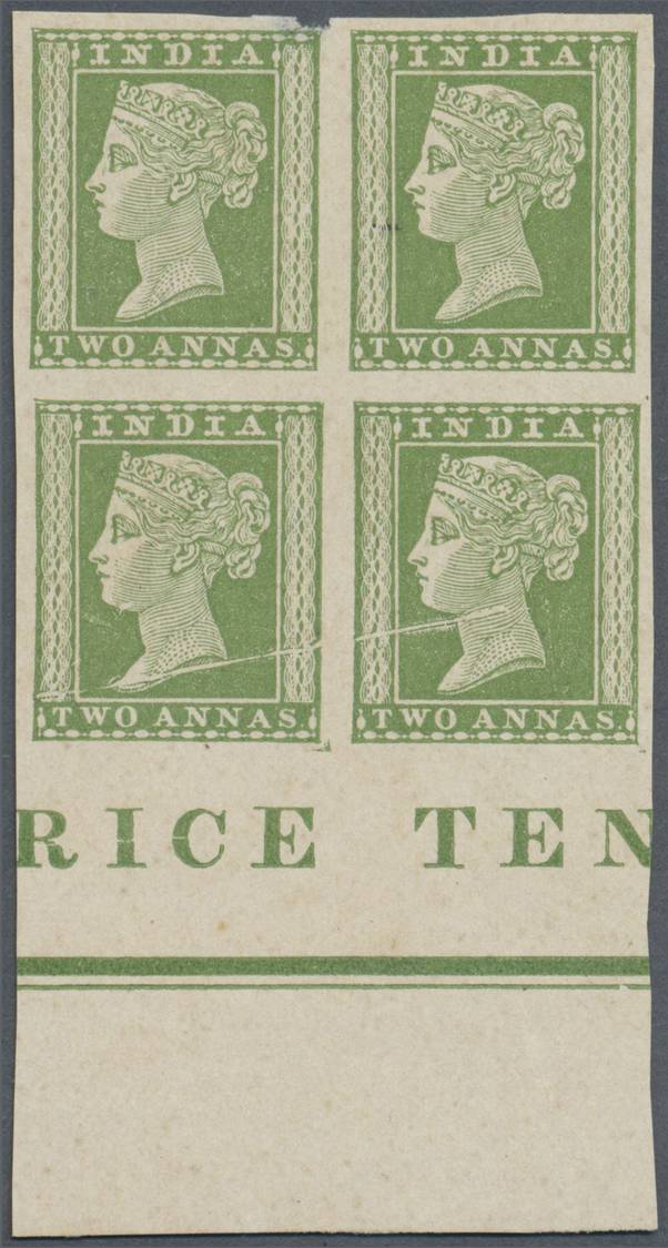 (*) Indien: 1854/1883 Reprint Of Lithographed 2a. Green On Unwatermarked Yellowish Wove Paper (Spence 79), Bottom Margin - Autres & Non Classés