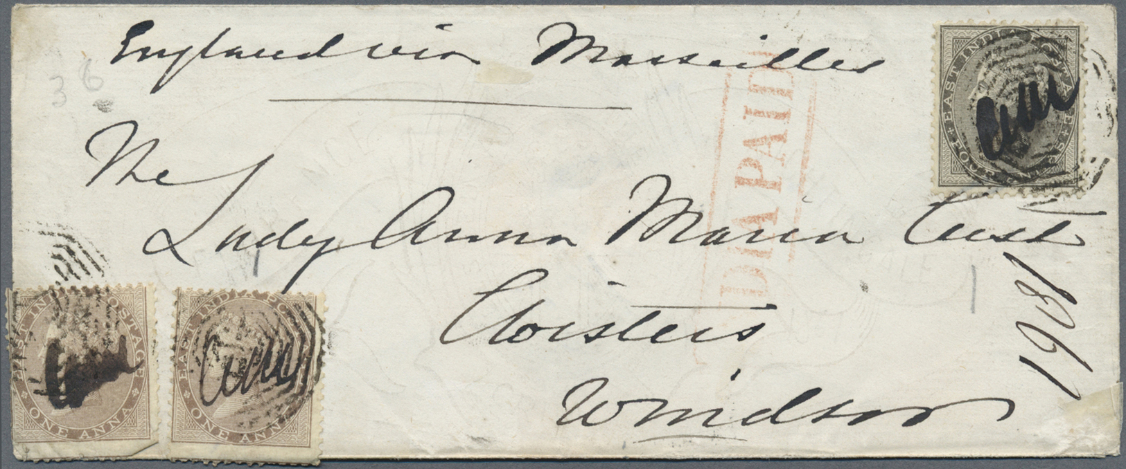Br Indien: 1854/64, covers (5) with various franks, 4 used to UK (to Windsor x3), one internal, inc. three-colour franki