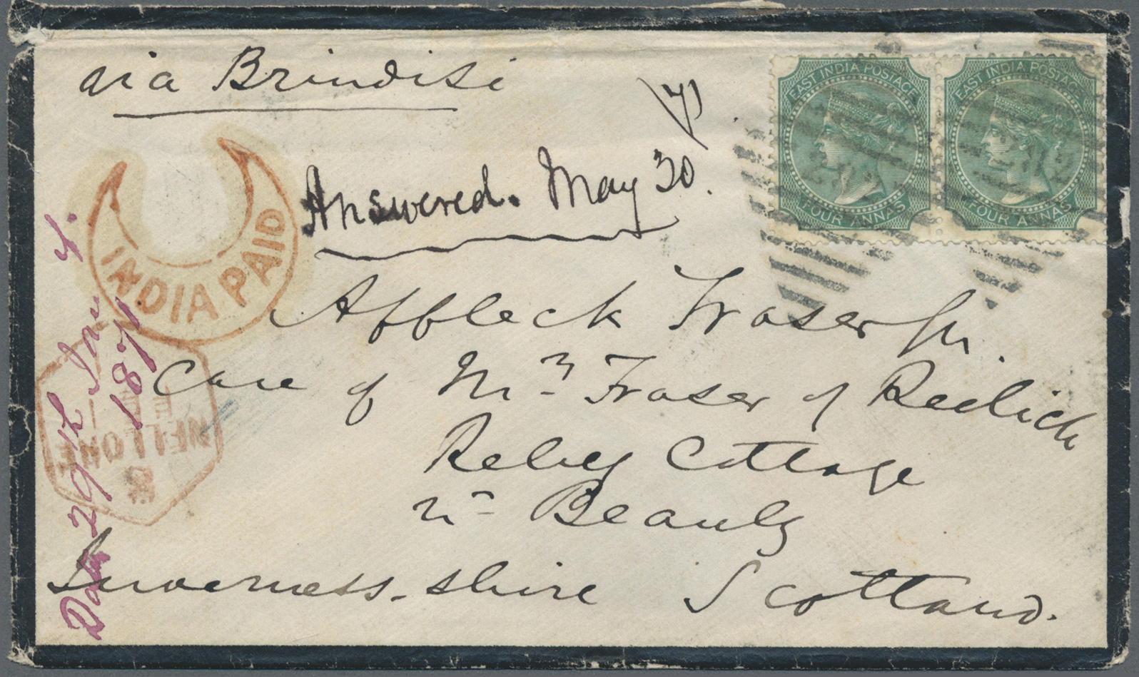 Br Indien: 1857/1871: Three Covers To Scotland, With Mourning Cover 1857 From Calcutta To Portobello, Edinburgh Franked - Other & Unclassified