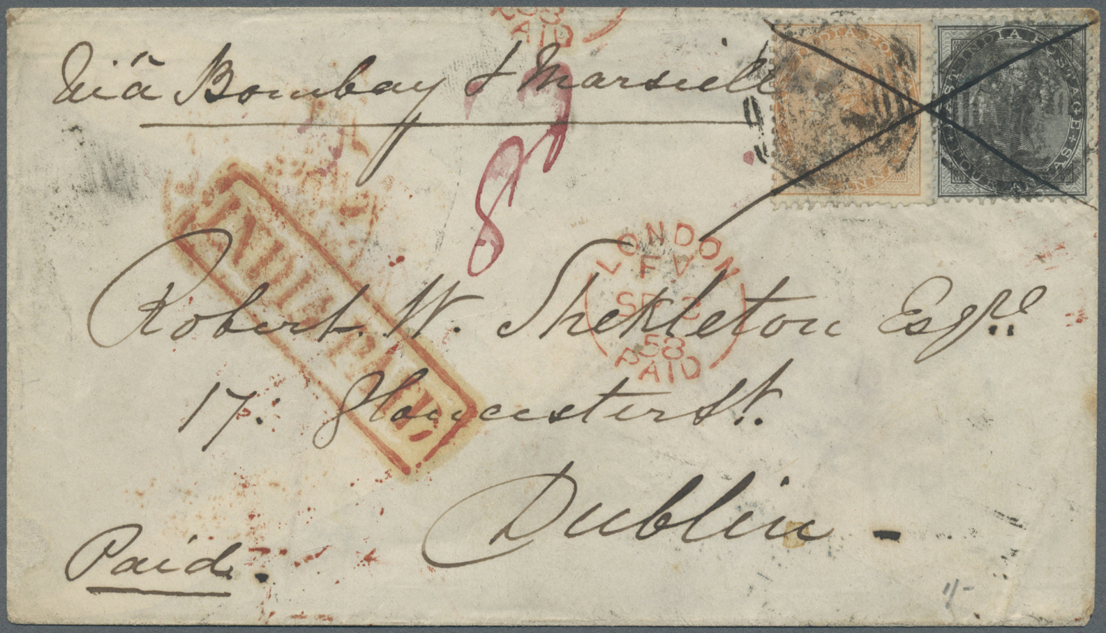 Br Indien: 1858-81: Four Covers From India To Ireland With Various Frankings (6a. (1858 Cover), 4a. (1860), 6a8p. (1864) - Other & Unclassified