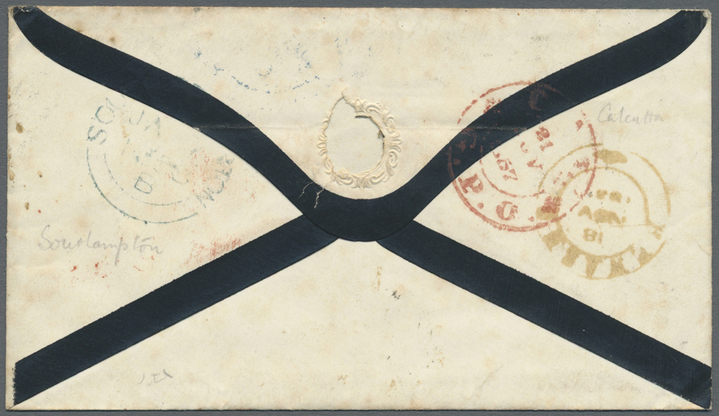 Br Indien: 1858. Mourning Envelope Addressed To England Bearing SG 35, 4a Black (glazed Paper) Tied By Diamond Obliterat - Autres & Non Classés