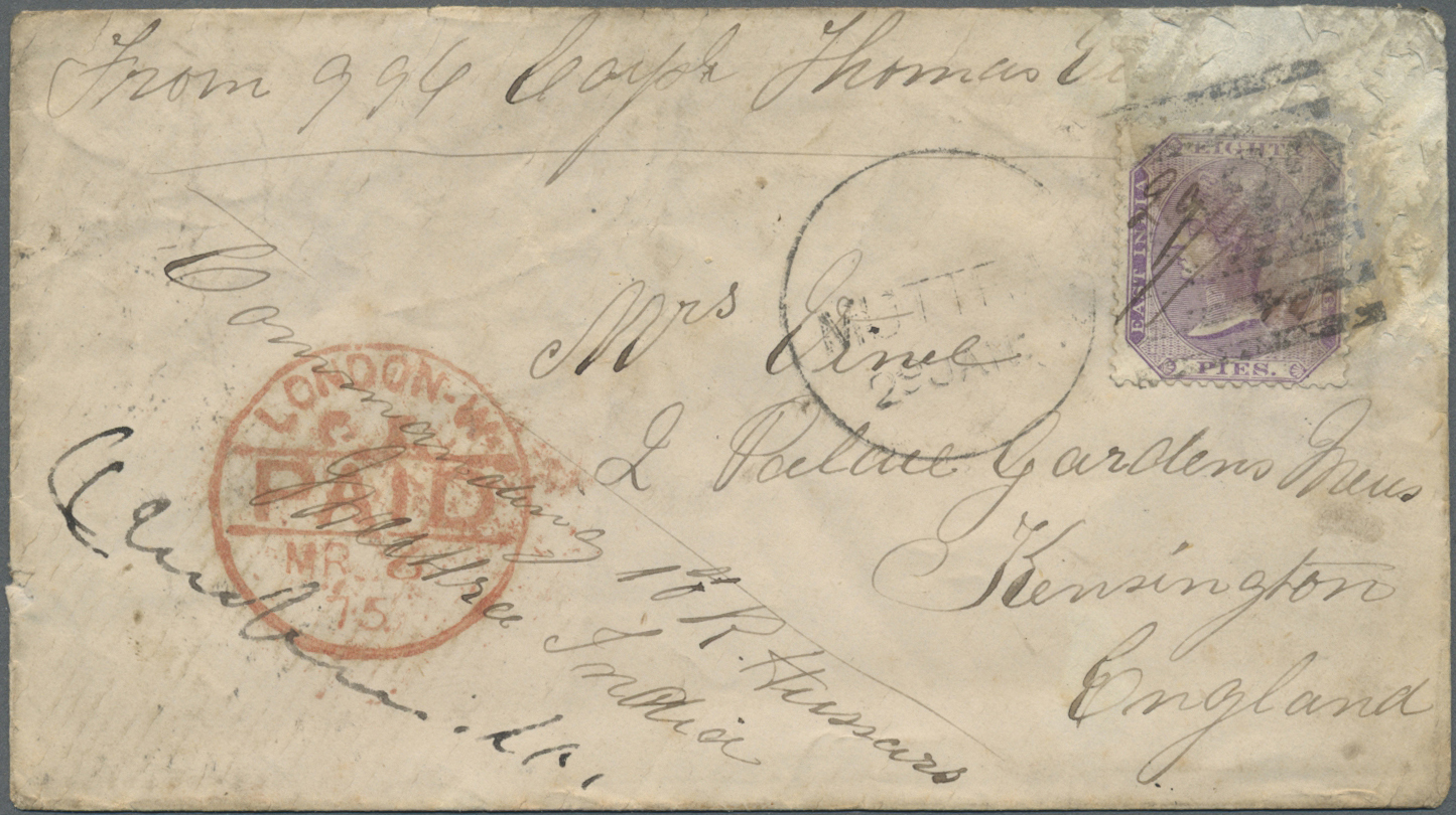 Br Indien: 1859-1884: Four Soldier's Covers To England And Scotland, Early Ones Franked 1a., An 1875 Cover Franked 8p. A - Autres & Non Classés