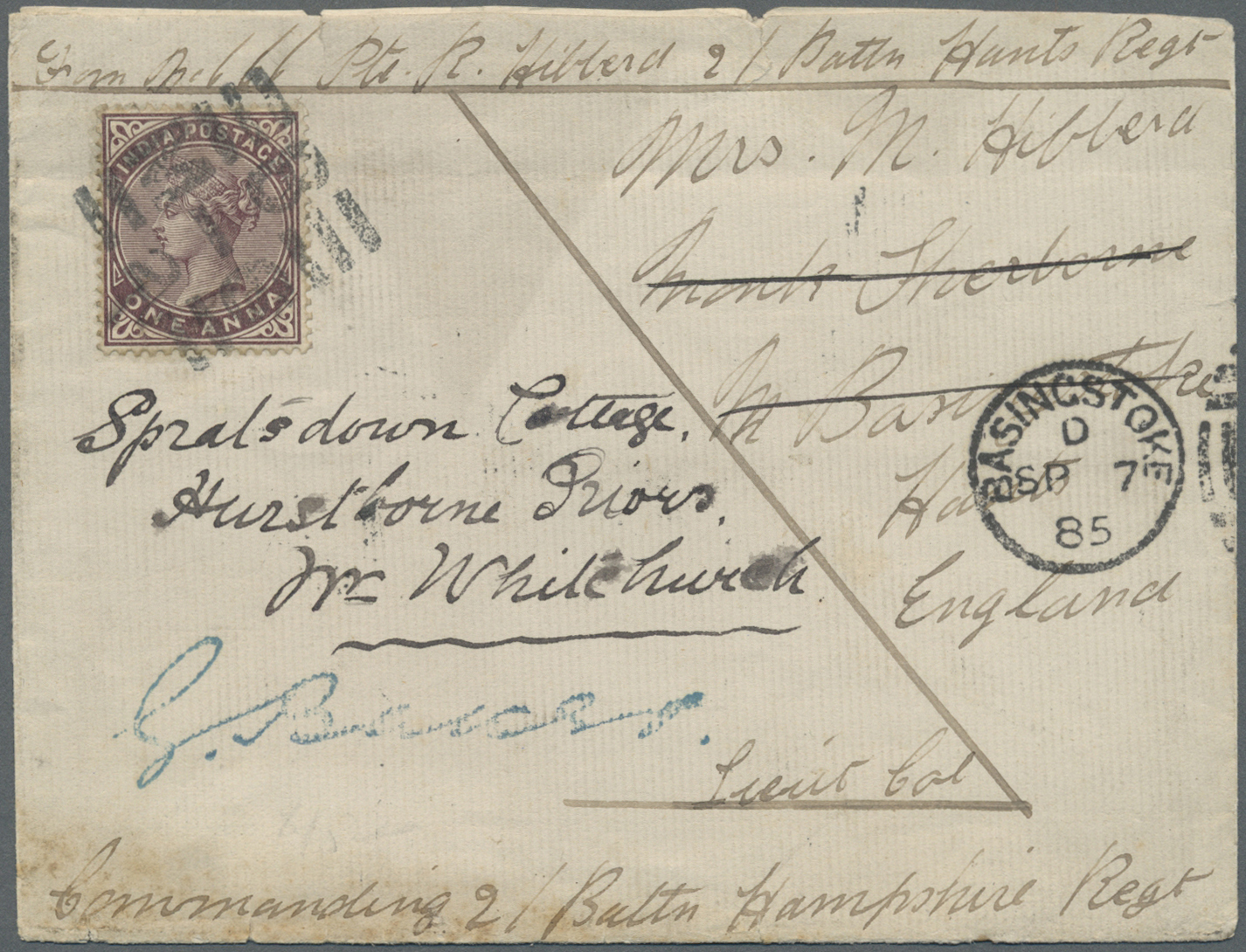 Br Indien: 1859-1884: Four soldier's covers to England and Scotland, early ones franked 1a., an 1875 cover franked 8p. a