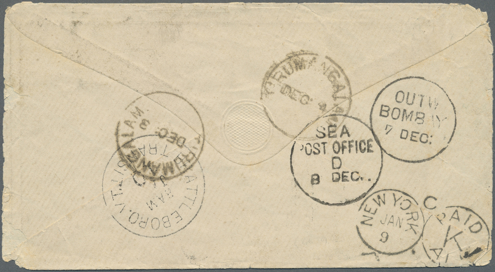 Br Indien: 1859-1873 Three Covers From India To The U.S.A. Franked With East India Adhesives, With 1) Entire Letter 1859 - Autres & Non Classés