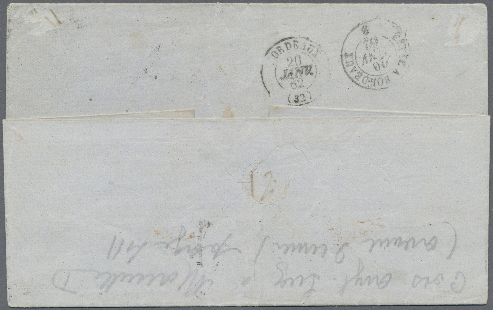 Br Indien: 1861, Bombay To Bordeaux With Red INDIA PAID For Domestic Postage Rate. Took The Following Route: Bomby-Suez - Other & Unclassified