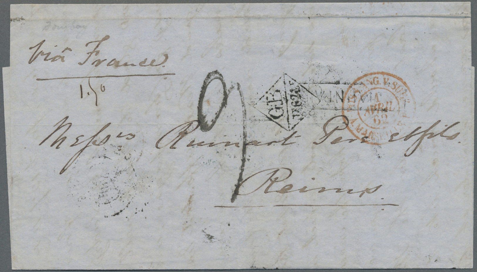 Br Indien: 1862-72 Bombay Forwarder: Three Forwarded Covers From Bombay To Europe, With 1) 1862 Stampless Letter To Fran - Other & Unclassified