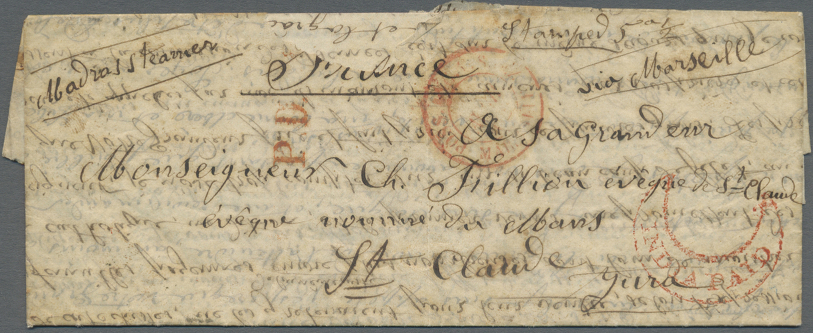 Br Indien: 1862. Envelope Addressed To France Bearing SG 37, ½a Blue And SG 39, 1a Brown Tied By 'C/91' Diamond Oblitera - Other & Unclassified