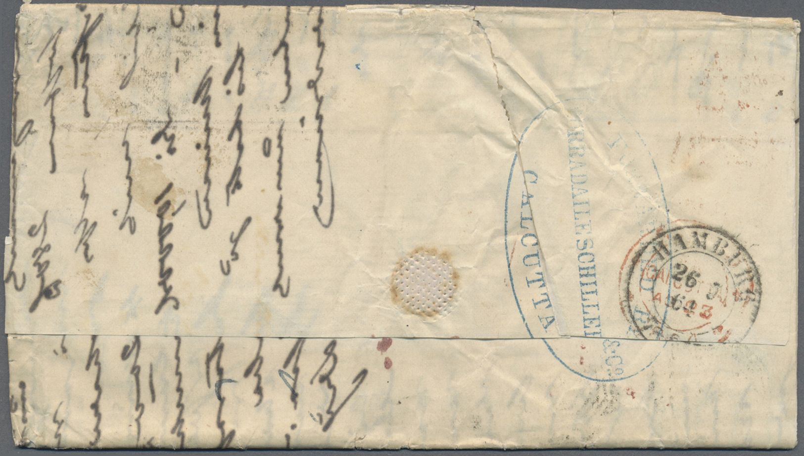 Br Indien: 1864 Forwarded Double-weight Letter From Calcutta To Ferdinand Schiller In HAMBURG, Germany Via Trieste, "FOR - Autres & Non Classés