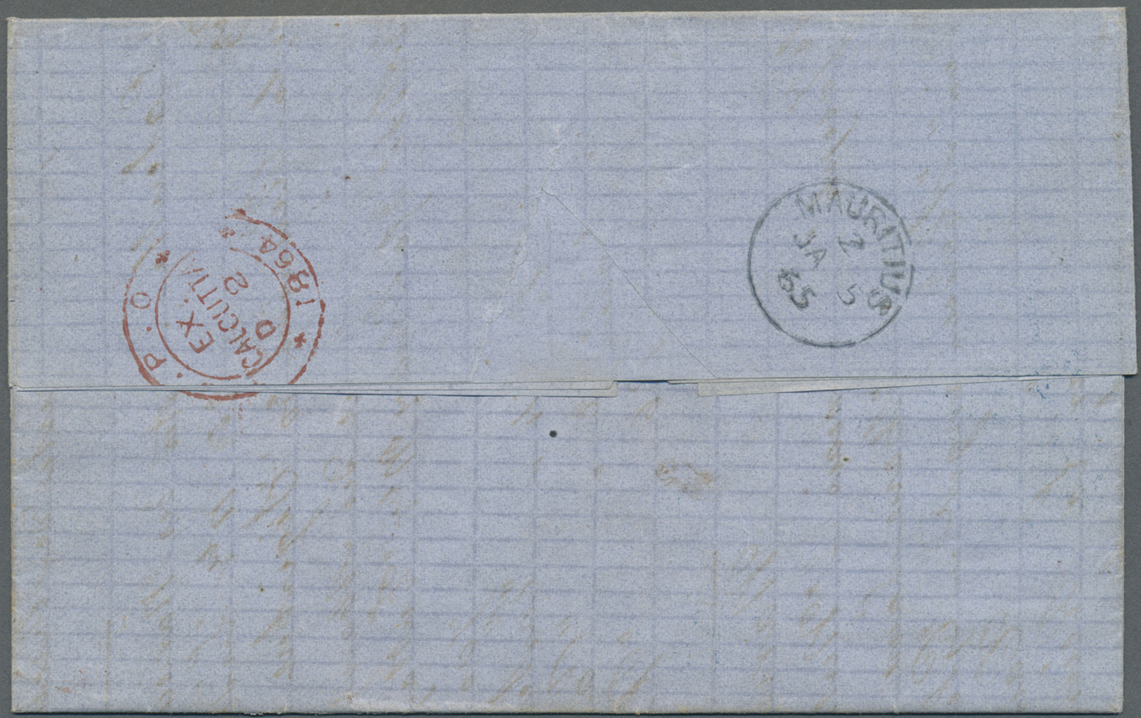 Br Indien: 1864-65 Two Letters To Mauritius, With 1) 1864 Letter (parts Of Back And Inside Missing) From Bombay Franked - Other & Unclassified