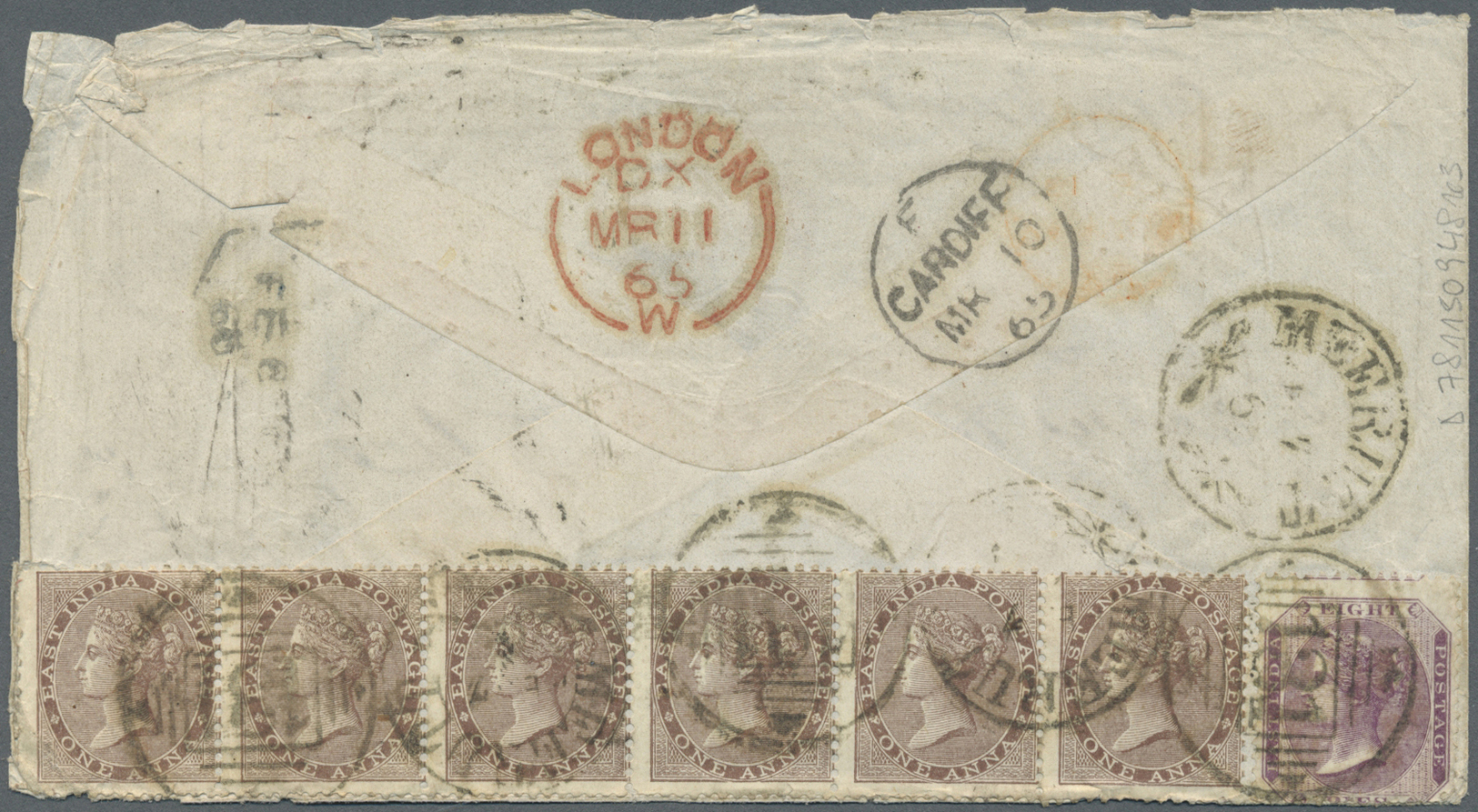 Br Indien: 1865 Two Covers (faults) To Great Britain, One Single 6a8p. Rate From Meerut To Cardiff And Redirected To Lon - Other & Unclassified