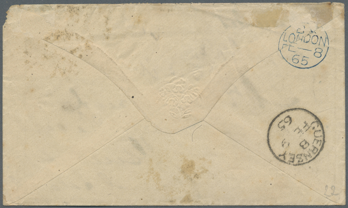 Br Indien: 1865 Cover From Bombay To GUERNSEY, Channel Island Via Marseilles And London, Franked 4a. Black, 2a. Orange A - Other & Unclassified