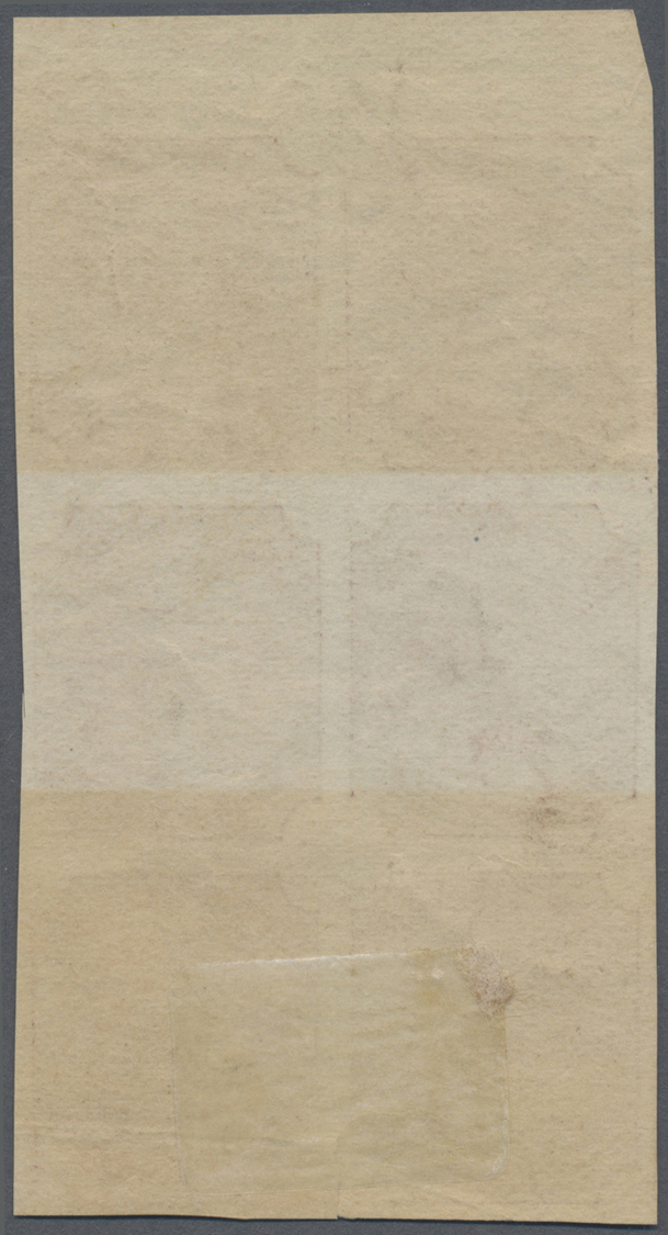 (*) Indien: 1866 "WEST INDIA" Essay 4a Rose-carmine On Unwatermarked Paper, Top Marginal Vertical Block Of Six, Stamp At - Autres & Non Classés