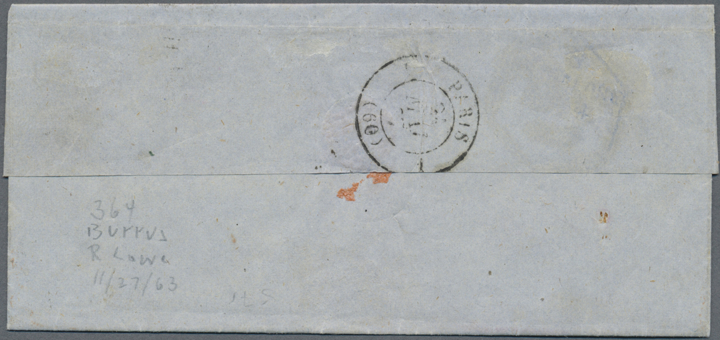 Br Indien: 1867. Small Envelope Addressed To Paris Bearing India SG 56, 8p Mauve (pair) And SG 61, 2a Orange (pair) Tied - Autres & Non Classés